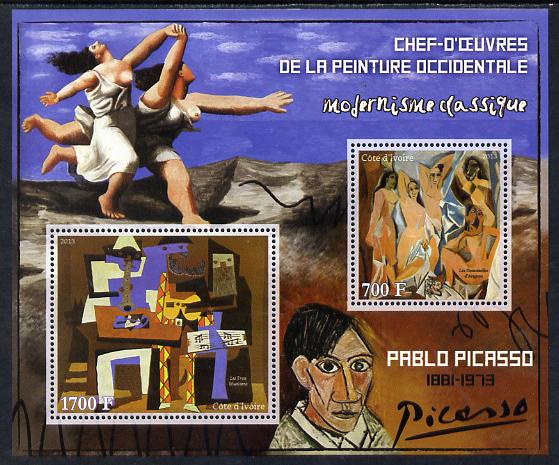 Ivory Coast 2013 Art Masterpieces from the Western World - Modernism - Pablo Picasso perf sheetlet containing 2 values unmounted mint