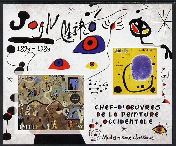 Ivory Coast 2013 Art Masterpieces from the Western World - Modernism - Joan Miro imperf sheetlet containing 2 values unmounted mint