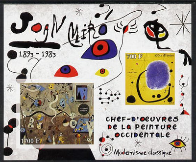 Ivory Coast 2013 Art Masterpieces from the Western World - Modernism - Joan Miro imperf sheetlet containing 2 values unmounted mint