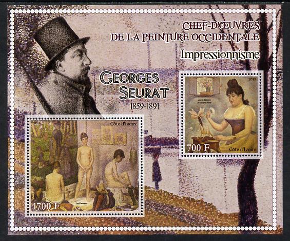 Ivory Coast 2013 Art Masterpieces from the Western World - Impressionism - Georges Seurat perf sheetlet containing 2 values unmounted mint