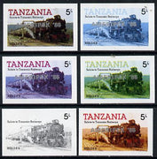Tanzania 1986 Locomotive 3022 5s value (SG 430) unmounted mint imperf set of 6 progressive colour proofs each with 'Ameripex '86' opt in silver*