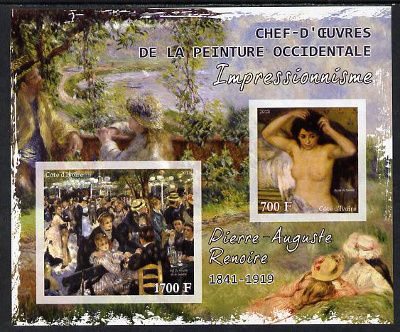 Ivory Coast 2013 Art Masterpieces from the Western World - Impressionism - Pierre Auguste Renoir imperf sheetlet containing 2 values unmounted mint