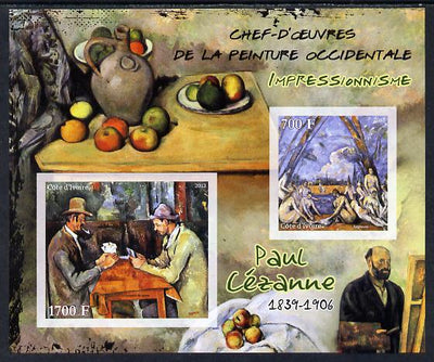Ivory Coast 2013 Art Masterpieces from the Western World - Impressionism - Paul Cezanne imperf sheetlet containing 2 values unmounted mint