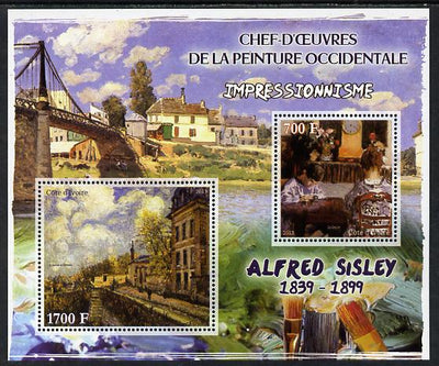 Ivory Coast 2013 Art Masterpieces from the Western World - Impressionism - Alfred Sisley perf sheetlet containing 2 values unmounted mint