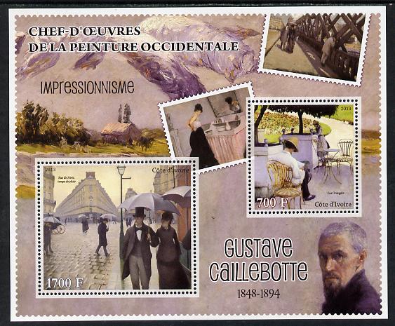 Ivory Coast 2013 Art Masterpieces from the Western World - Impressionism - Gustave Caillebotte perf sheetlet containing 2 values unmounted mint