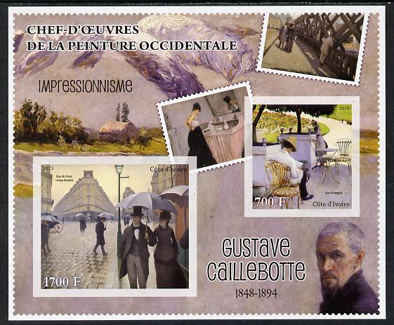 Ivory Coast 2013 Art Masterpieces from the Western World - Impressionism - Gustave Caillebotte imperf sheetlet containing 2 values unmounted mint