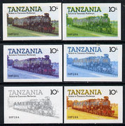 Tanzania 1986 Locomotive 3107 10s value (SG 431) unmounted mint imperf set of 6 progressive colour proofs each with 'Ameripex '86' opt in silver*