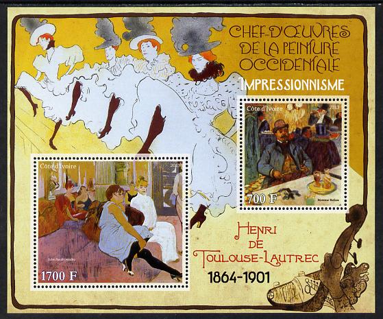 Ivory Coast 2013 Art Masterpieces from the Western World - Impressionism - Henri Toulouse-Lautrec perf sheetlet containing 2 values unmounted mint