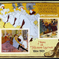 Ivory Coast 2013 Art Masterpieces from the Western World - Impressionism - Henri Toulouse-Lautrec imperf sheetlet containing 2 values unmounted mint