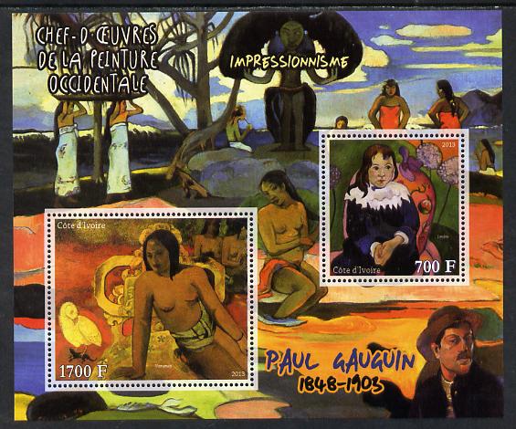 Ivory Coast 2013 Art Masterpieces from the Western World - Impressionism - Paul Gauguin perf sheetlet containing 2 values unmounted mint