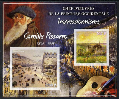 Ivory Coast 2013 Art Masterpieces from the Western World - Impressionism - Camille Pissarro imperf sheetlet containing 2 values unmounted mint