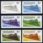 Tanzania 1986 Locomotive 3107 10s value (SG 431) unmounted mint imperf set of 6 progressive colour proofs each with 'Ameripex '86' opt in gold*