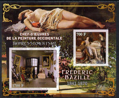 Ivory Coast 2013 Art Masterpieces from the Western World - Impressionism - Frederic Bazille imperf sheetlet containing 2 values unmounted mint