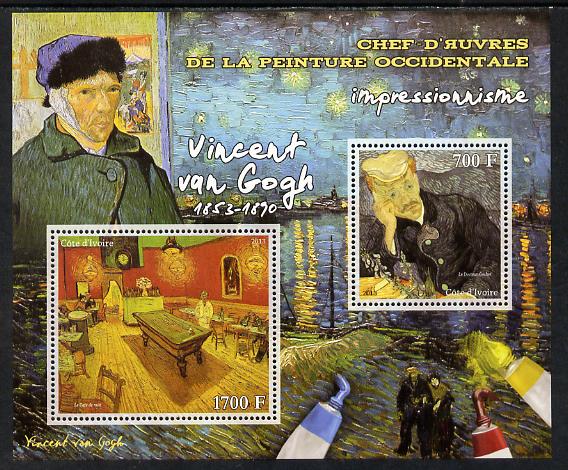 Ivory Coast 2013 Art Masterpieces from the Western World - Impressionism - Vincent Van Gogh perf sheetlet containing 2 values unmounted mint
