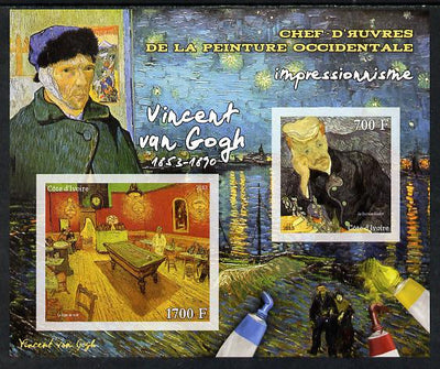 Ivory Coast 2013 Art Masterpieces from the Western World - Impressionism - Vincent Van Gogh imperf sheetlet containing 2 values unmounted mint