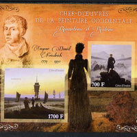 Ivory Coast 2013 Art Masterpieces from the Western World - Romanticism & Realism - Caspar David Friedrich imperf sheetlet containing 2 values unmounted mint