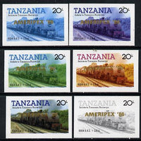 Tanzania 1986 Locomotive 6004 20s value (SG 432) unmounted mint imperf set of 6 progressive colour proofs each with 'Ameripex '86' opt in gold*