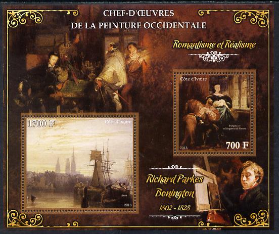 Ivory Coast 2013 Art Masterpieces from the Western World - Romanticism & Realism - Richard Parkes Bonington perf sheetlet containing 2 values unmounted mint
