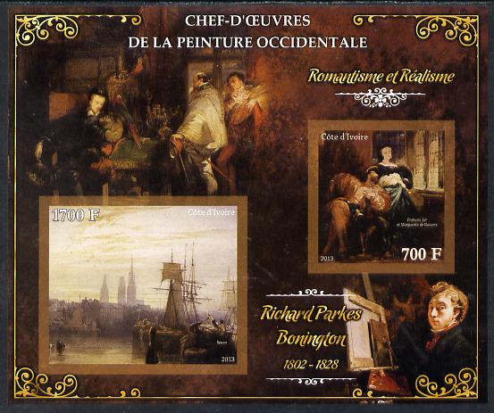 Ivory Coast 2013 Art Masterpieces from the Western World - Romanticism & Realism - Richard Parkes Bonington imperf sheetlet containing 2 values unmounted mint