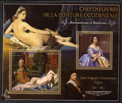 Ivory Coast 2013 Art Masterpieces from the Western World - Romanticism & Realism - Jean-Auguste Ingres perf sheetlet containing 2 values unmounted mint