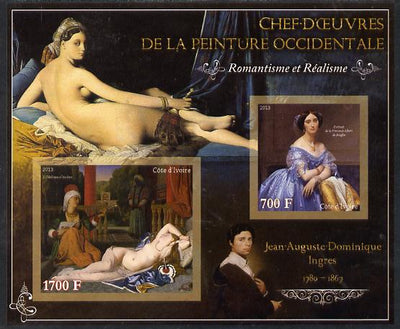 Ivory Coast 2013 Art Masterpieces from the Western World - Romanticism & Realism - Jean-Auguste Ingres imperf sheetlet containing 2 values unmounted mint