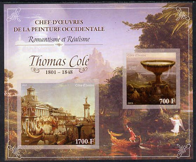 Ivory Coast 2013 Art Masterpieces from the Western World - Romanticism & Realism - Thomas Cole imperf sheetlet containing 2 values unmounted mint