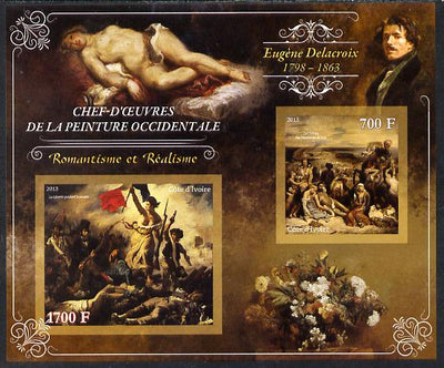 Ivory Coast 2013 Art Masterpieces from the Western World - Romanticism & Realism - Eugene Delacroix imperf sheetlet containing 2 values unmounted mint