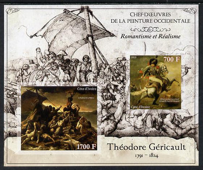 Ivory Coast 2013 Art Masterpieces from the Western World - Romanticism & Realism - Theodore Gericault imperf sheetlet containing 2 values unmounted mint