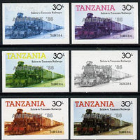 Tanzania 1986 Locomotive 3129 30s value (SG 433) unmounted mint imperf set of 6 progressive colour proofs each with 'Ameripex '86' opt in silver*