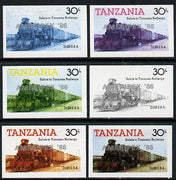 Tanzania 1986 Locomotive 3129 30s value (SG 433) unmounted mint imperf set of 6 progressive colour proofs each with 'Ameripex '86' opt in silver*