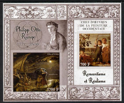 Ivory Coast 2013 Art Masterpieces from the Western World - Romanticism & Realism - Philipp Otto Runge imperf sheetlet containing 2 values unmounted mint