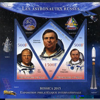 Mali 2013 Rossica Stamp Exhibition - Russian Astronauts #02 perf sheetlet containing 3 values (2 triangulars & one diamond shaped) unmounted mint