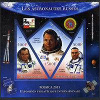 Mali 2013 Rossica Stamp Exhibition - Russian Astronauts #10 perf sheetlet containing 3 values (2 triangulars & one diamond shaped) unmounted mint