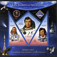 Mali 2013 Rossica Stamp Exhibition - Russian Astronauts #11 imperf sheetlet containing 3 values (2 triangulars & one diamond shaped) unmounted mint