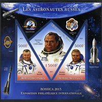 Mali 2013 Rossica Stamp Exhibition - Russian Astronauts #12 perf sheetlet containing 3 values (2 triangulars & one diamond shaped) unmounted mint