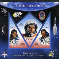 Mali 2013 Rossica Stamp Exhibition - Russian Astronauts #22 imperf sheetlet containing 3 values (2 triangulars & one diamond shaped) unmounted mint