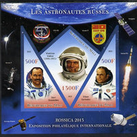 Mali 2013 Rossica Stamp Exhibition - Russian Astronauts #25 imperf sheetlet containing 3 values (2 triangulars & one diamond shaped) unmounted mint
