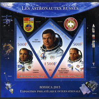 Mali 2013 Rossica Stamp Exhibition - Russian Astronauts #26 perf sheetlet containing 3 values (2 triangulars & one diamond shaped) unmounted mint