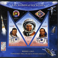 Mali 2013 Rossica Stamp Exhibition - Russian Astronauts #29 imperf sheetlet containing 3 values (2 triangulars & one diamond shaped) unmounted mint