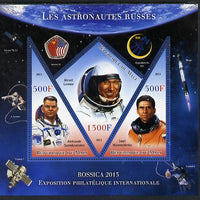 Mali 2013 Rossica Stamp Exhibition - Russian Astronauts #33 perf sheetlet containing 3 values (2 triangulars & one diamond shaped) unmounted mint
