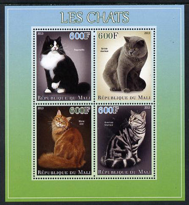 Mali 2013 Domestic Cats perf sheetlet containing 4 values unmounted mint