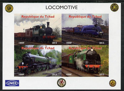 Chad 2013 Locomotives #1 imperf sheetlet containing 4 values unmounted mint. Note this item is privately produced and is offered purely on its thematic appeal