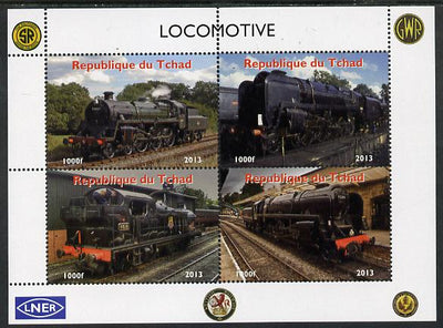 Chad 2013 Locomotives #3 perf sheetlet containing 4 values unmounted mint. Note this item is privately produced and is offered purely on its thematic appeal