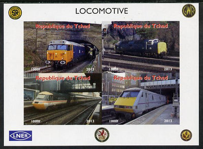 Chad 2013 Locomotives #4 imperf sheetlet containing 4 values unmounted mint. Note this item is privately produced and is offered purely on its thematic appeal. .