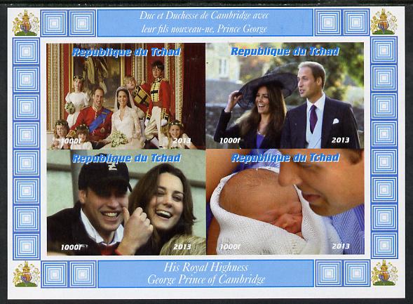 Chad 2013 The Royal Baby #1 imperf sheetlet containing 4 values unmounted mint. Note this item is privately produced and is offered purely on its thematic appeal. .