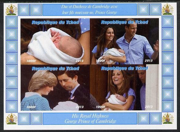 Chad 2013 The Royal Baby #6 imperf sheetlet containing 4 values unmounted mint. Note this item is privately produced and is offered purely on its thematic appeal. .