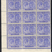 St Kitts-Nevis 1921-29 KG5 Script CA Medicinal Spring 3d ultramarine SW corner block of 12 without plate number incl R9-3 Damaged 'd' in value unmounted mint SG 45
