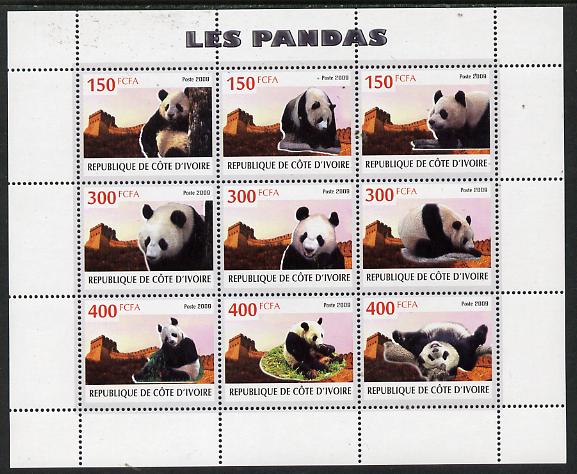 Ivory Coast 2009 Pandas perf sheetlet containing 9 values unmounted mint