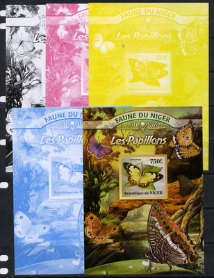Niger Republic 2013 Butterflies #1 m/sheet - the set of 5 imperf progressive proofs comprising the 4 individual colours plus all 4-colour composite, unmounted mint