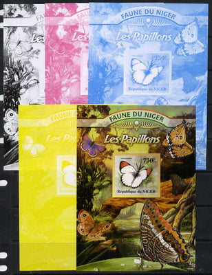 Niger Republic 2013 Butterflies #2 m/sheet - the set of 5 imperf progressive proofs comprising the 4 individual colours plus all 4-colour composite, unmounted mint